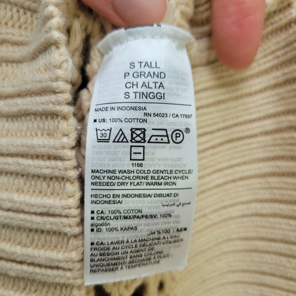 Old Navy Sweater Open Stitch Pullover Natural Wheat Tan 100% Cotton Small Tall - Picture 5 of 5